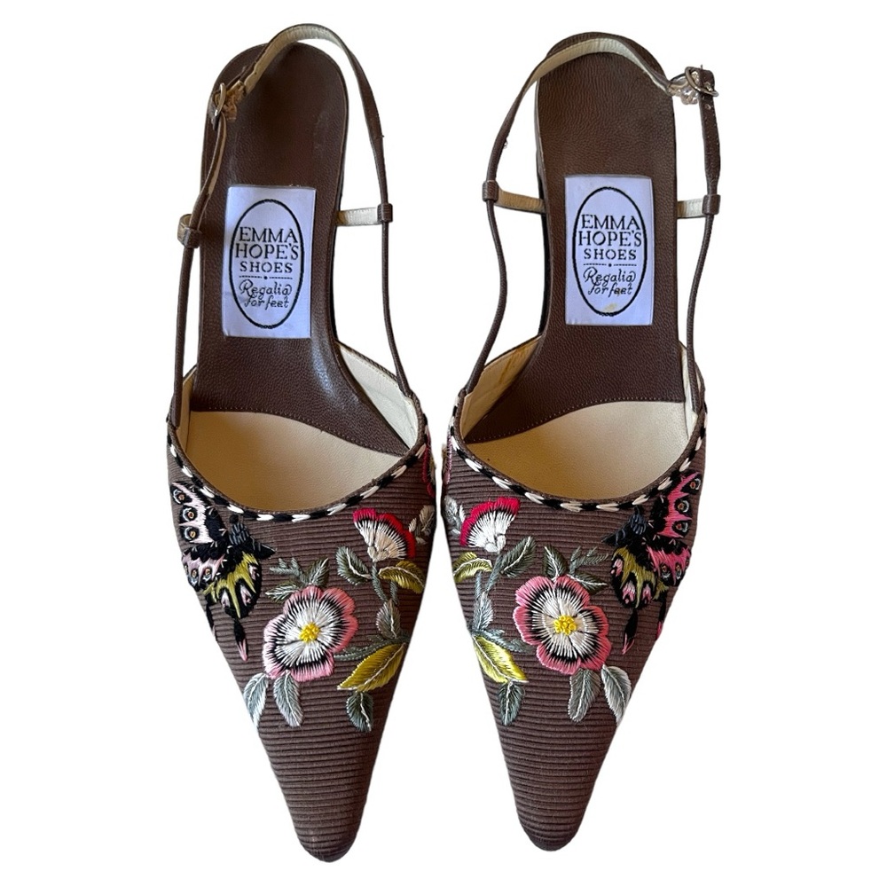 Emma Hope's Shoes Regalia For Feet Embroidered Sling Back Heels Butterfly Y2K 38